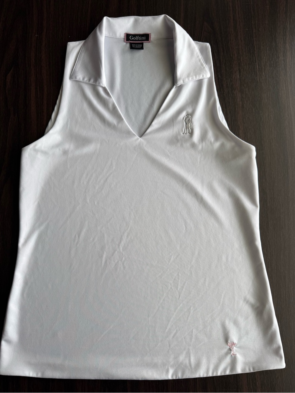 Golftini Women's White Sleeveless Collared Stretch Golf Tank, Logo, Size M